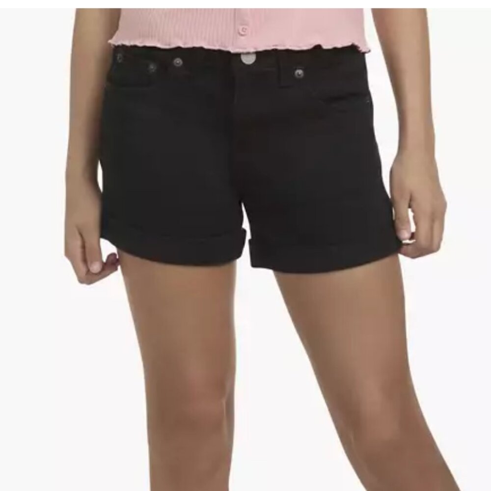 Levi's Girls' Kids Girlfriend Black Cuffed Hem Stretch Midrise Shortie Short 10 - Picture 3 of 13